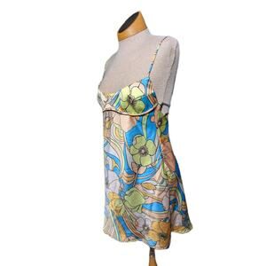 Zara Blogger Fav Retro Mod Floral Satin Strappy Open Back Micro Mini Dress M